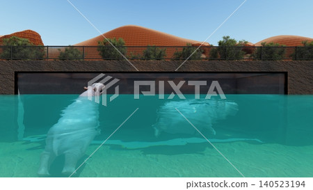 A 3DCG illustration of a hippopotamus at a zoo, swimming in the water and relaxing. No human figures are included. A 3DCG illustration of a hippopotamus at a zoo, swimming in the water and relaxing. No human figures are included. 140523194