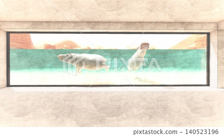 A 3DCG illustration of a hippopotamus at a zoo, swimming in the water and relaxing. No human figures are included. A 3DCG illustration of a hippopotamus at a zoo, swimming in the water and relaxing. No human figures are included. 140523196