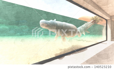 A 3DCG illustration of a hippopotamus at a zoo, swimming in the water and relaxing. No human figures are included. A 3DCG illustration of a hippopotamus at a zoo, swimming in the water and relaxing. No human figures are included. 140523210