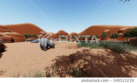 A 3DCG illustration of a hippopotamus at a zoo, swimming in the water and relaxing. No human figures are included. A 3DCG illustration of a hippopotamus at a zoo, swimming in the water and relaxing. No human figures are included. 140523219