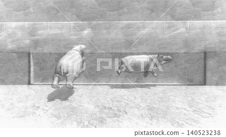 A 3DCG illustration of a hippopotamus at a zoo, swimming in the water and relaxing. No human figures are included. 140523238