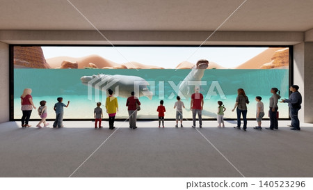 A 3DCG illustration of a hippopotamus at a zoo, swimming and relaxing in the water, with a person present. A 3DCG illustration of a hippopotamus at a zoo, swimming and relaxing in the water, with a person present. 140523296
