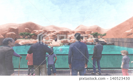 A 3DCG illustration of a hippopotamus at a zoo, swimming and relaxing in the water, with a person present. A 3DCG illustration of a hippopotamus at a zoo, swimming and relaxing in the water, with a person present. 140523430