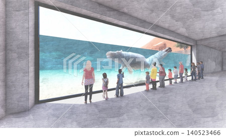 A 3DCG illustration of a hippopotamus at a zoo, swimming and relaxing in the water, with a person present. A 3DCG illustration of a hippopotamus at a zoo, swimming and relaxing in the water, with a person present. 140523466