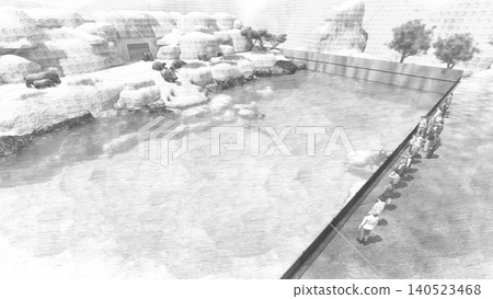 A 3DCG illustration of a hippopotamus at a zoo, swimming and relaxing in the water, with a person present. A 3DCG illustration of a hippopotamus at a zoo, swimming and relaxing in the water, with a person present. 140523468