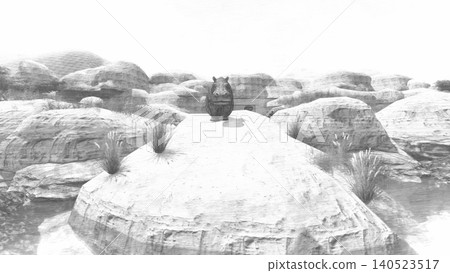 A 3DCG illustration of a hippopotamus at a zoo, swimming and relaxing in the water, with a person present. A 3DCG illustration of a hippopotamus at a zoo, swimming and relaxing in the water, with a person present. 140523517
