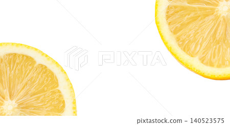 Lemon slices show pulp and peel details, on white Lemon slices show pulp and peel details, on white 140523575