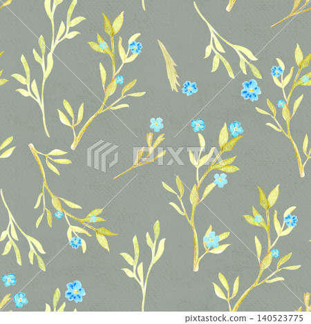 Forget-me-not watercolor seamless pattern on soft green background. Light airy botanical design, hand painted in soft tones, perfect for textile, packaging, wedding stationery and minimalist branding Forget-me-not watercolor seamless pattern on soft green background. Light airy botanical design, hand painted in soft tones, perfect for textile, packaging, wedding stationery and minimalist branding 140523775