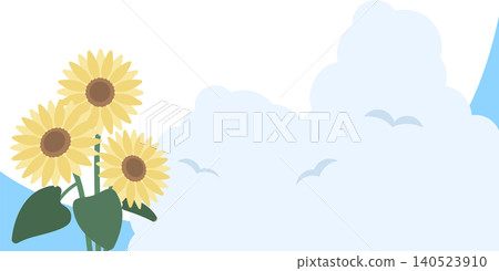 以向日葵和積雨雲為主題的夏季邊框背景插畫素材 140523910