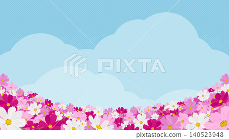 波斯菊和藍天風景 - 背景/畫框材料（橫向 16:9） 140523948