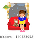 How to spend a rainy day: Flat illustration/vector of a girl sitting on a sofa and reading. 140523958