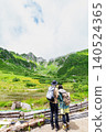 The spectacular view of Senjojiki Cirque from Ken-ga-ike Pond and the hikers 140524365