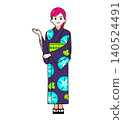 A woman in a yukata, standing and guiding in a pop-style minimalist illustration (transparent background, full body). 140524491
