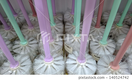 Colorful Toilet Cleaning Brushes In Plastic Wrap 140524742