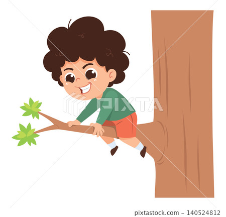 Child Climbing Tree Branch Cartoon Illustration Risky Behavior Kids Outdoor Danger Concept Child Climbing Tree Branch Cartoon Illustration Risky Behavior Kids Outdoor Danger Concept 140524812