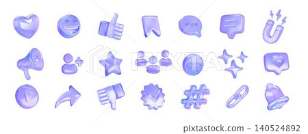Set of Translucent Glass Icons in Pastel Colors Set of Translucent Glass Icons in Pastel Colors 140524892