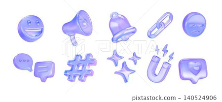 Set of Glass Icons in Purple Gradient Design Set of Glass Icons in Purple Gradient Design 140524906