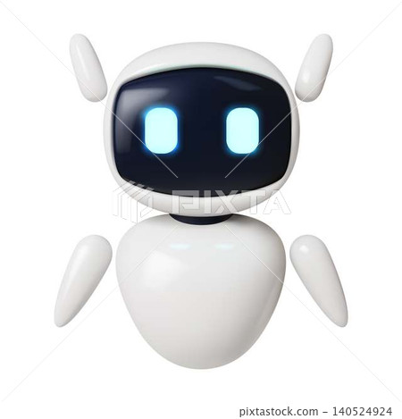 Friendly Robot with Glowing Eyes in White Material Friendly Robot with Glowing Eyes in White Material 140524924
