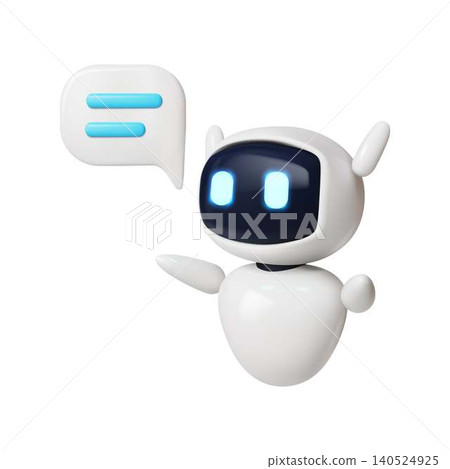 Friendly Robot Greeting with Speech Bubble 140524925
