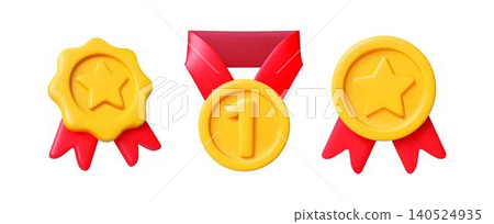 Colorful Cartoon Medals with Stars and Ribbons Colorful Cartoon Medals with Stars and Ribbons 140524935