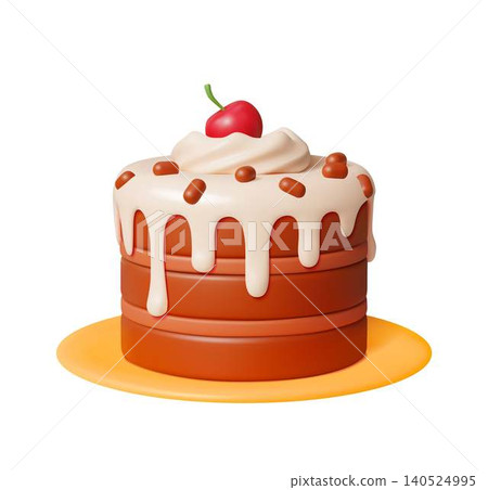 Delicious cartoon cake with cherry topping 140524995