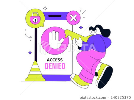 Access Denied Vector Illustration Featuring Cybersecurity Protection, Authentication Failure, User Restriction, Secure Login and Data Access Control Access Denied Vector Illustration Featuring Cybersecurity Protection, Authentication Failure, User Restriction, Secure Login and Data Access Control 140525370