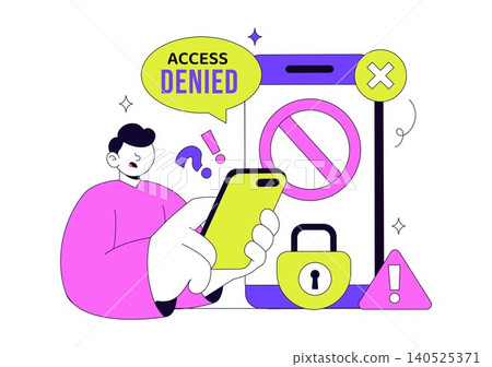 Access Denied Vector Illustration Featuring Cybersecurity Protection, Authentication Failure, User Restriction, Secure Login and Data Access Control Access Denied Vector Illustration Featuring Cybersecurity Protection, Authentication Failure, User Restriction, Secure Login and Data Access Control 140525371
