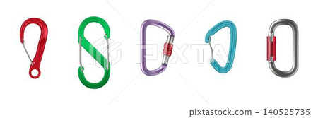 Colorful Carabiners on White Background Colorful Carabiners on White Background 140525735