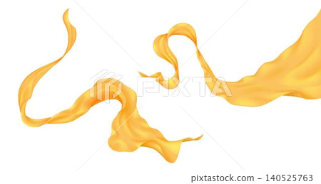 Flowing Yellow Silk Ribbon on White Background Flowing Yellow Silk Ribbon on White Background 140525763