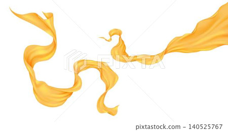 Flowing Yellow Silk Ribbon on White Background Flowing Yellow Silk Ribbon on White Background 140525767