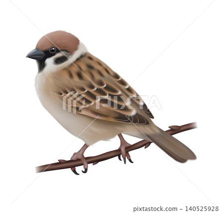 Realistic Illustration of Sparrow on Branch Realistic Illustration of Sparrow on Branch 140525928