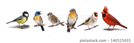 Various Colorful Birds Perched on Branches Various Colorful Birds Perched on Branches 140525935