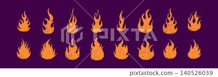 Fire illustration with flames. Brush doodle texture. Wax scribble shape or sticker icon. Chalk collage and grunge punk hot. Vector retro hand Fire illustration with flames. Brush doodle texture. Wax scribble shape or sticker icon. Chalk collage and grunge punk hot. Vector retro hand 140526039