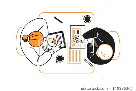 Top View of Business Meeting with Charts and Coffee Top View of Business Meeting with Charts and Coffee 140526305