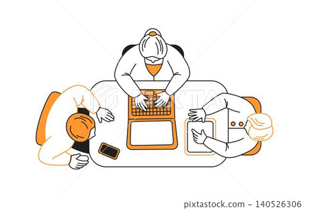 Team Collaborating at Office Desk Illustration 140526306
