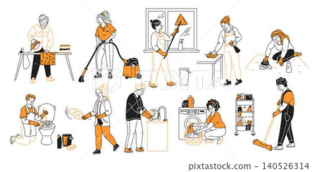 Illustration of Diverse Household Chores Illustration of Diverse Household Chores 140526314