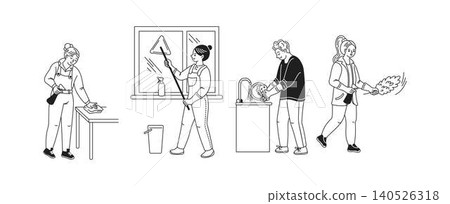 Illustration of People Cleaning in Various Situations Illustration of People Cleaning in Various Situations 140526318
