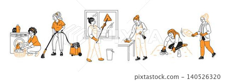 Illustration of Women Doing Various House Chores 140526320