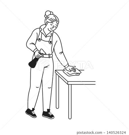 Woman Cleaning Table with Spray Bottle Woman Cleaning Table with Spray Bottle 140526324