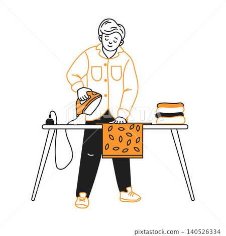 Man Ironing Clothes with Simplistic Style Man Ironing Clothes with Simplistic Style 140526334