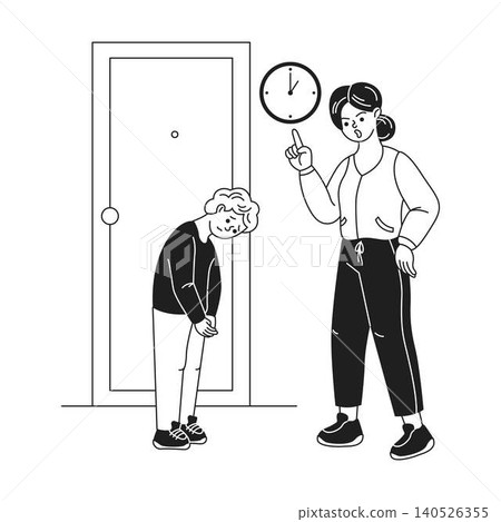 Child Being Scolded by Adult in Black and White Drawing Child Being Scolded by Adult in Black and White Drawing 140526355
