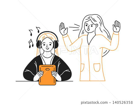 Illustration of Two Women in Conversation Illustration of Two Women in Conversation 140526358