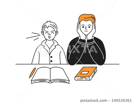Two Students With Different Emotions at Desk 140526361