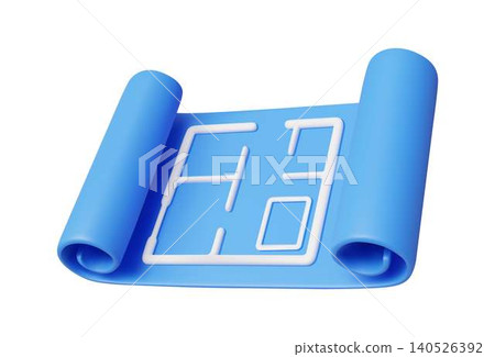 3D Illustration of Rolled Blueprint in Blue 3D Illustration of Rolled Blueprint in Blue 140526392
