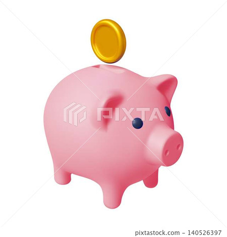 Piggy Bank with Coin Falling into Slot Piggy Bank with Coin Falling into Slot 140526397