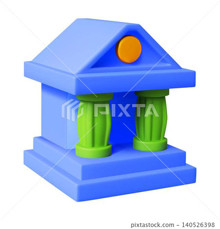 Colorful 3D Bank Icon with Columns Colorful 3D Bank Icon with Columns 140526398