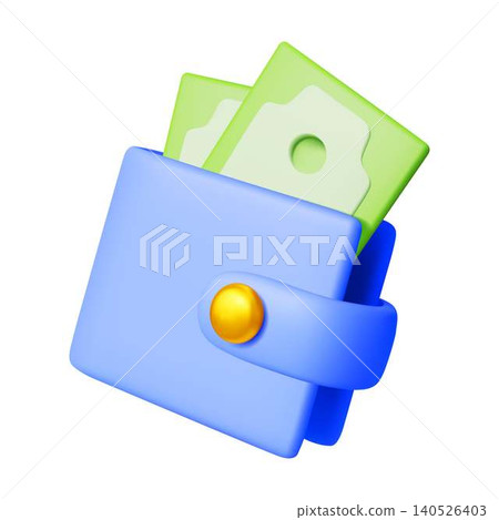 Colorful 3D Wallet with Money Illustration Colorful 3D Wallet with Money Illustration 140526403