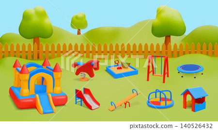 Colorful Playground Equipment in Outdoor Setting Colorful Playground Equipment in Outdoor Setting 140526432