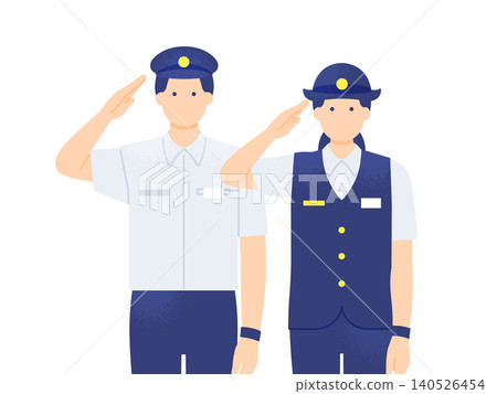 向量圖描繪了身穿夏季制服的男女車站工作人員敬禮的場景,圖中展示了他們短袖制服的上半身。 向量圖描繪了身穿夏季制服的男女車站工作人員敬禮的場景,圖中展示了他們短袖制服的上半身。 140526454