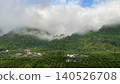 Misty Mountain Landscape Above Tropical Forest and Rural Village 140526708